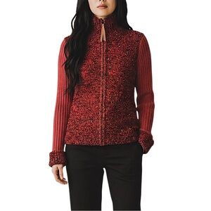 4/$20 Vintage Curio Textured Zip Front Sweater Jacket Rust Bouclé Knit Small